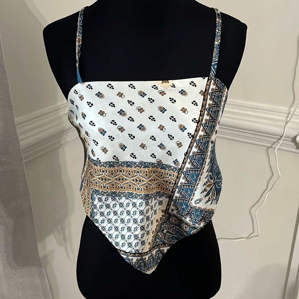 Turquoise patterned bandeau tank top